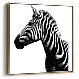 Framed wall art showcasing a striking design of a zebra in a gold frame, perfect for adding an artistic touch to home decor or office spaces. Ideal for animal lovers and wildlife enthusiasts.