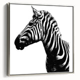 Framed wall art showcasing a striking zebra design with a silver frame, perfect for adding a touch of wildlife elegance to modern decor. Ideal for animal lovers.