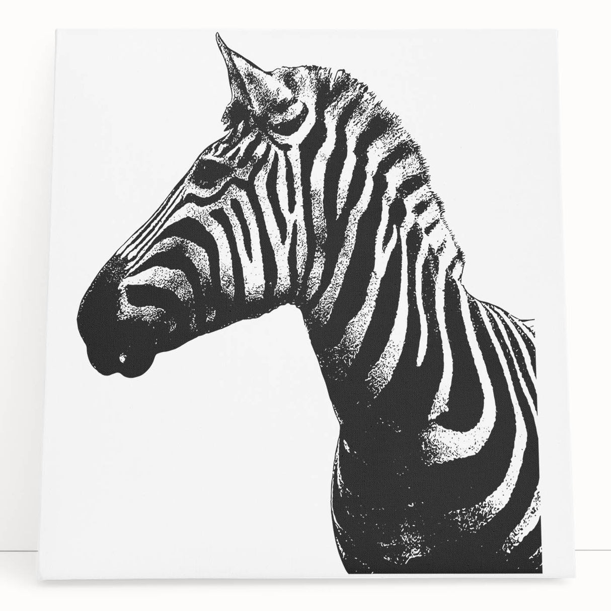 Zebra-themed wall art canvas showcasing a vibrant African wildlife design, featuring bold black and white stripes. Perfect for enhancing modern decor.
