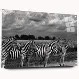 Acrylic glass wall art featuring a striking zebra design from the "Animals: A Wild Life" collection, displayed in a side view with visible pins, showcasing vibrant black and white patterns ideal for modern decor.