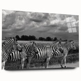 Acrylic wall art design showcasing a vibrant zebra pattern in a modern style, displayed on a sleek glass surface with a side view, perfect for contemporary decor.