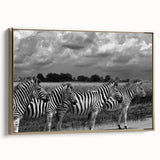 Framed wall art featuring a striking zebra design in gold tones, showcasing a side view of the animal against a textured background, ideal for wildlife decor enthusiasts.