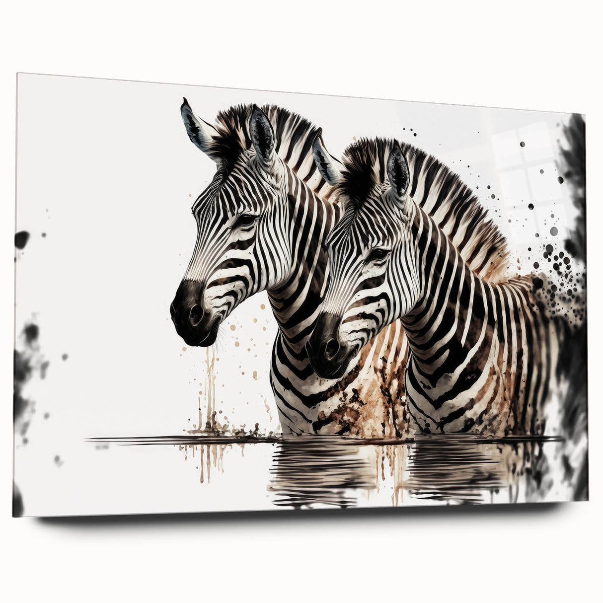 Side view of a modern acrylic wall art piece featuring a zebra design from the 'Animals A Wild Life' collection, showcasing vibrant colors and intricate details, perfect for enhancing contemporary decor.
