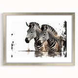 Zebra-themed wall art framed with a silver mat, showcasing a striking black and white design that enhances modern decor, perfect for animal lovers and art collectors.
