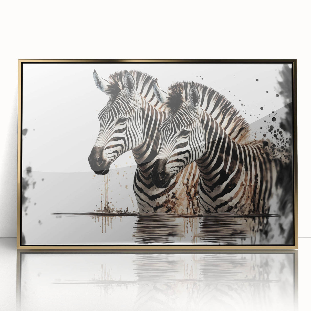 Framed wall art featuring a striking zebra design in a gold-accented frame, showcasing vibrant colors and intricate details, perfect for animal lovers and modern decor.