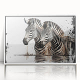 Framed wall art featuring a striking black and white zebra design, showcasing intricate details and textures, perfect for modern home decor or wildlife enthusiasts.