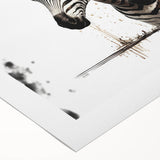Rolled canvas showcasing an artistic zebra design, featuring bold black and white stripes, perfect for enhancing modern home decor. Comes in a protective cardboard tube.