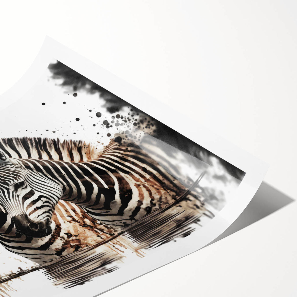 Black and white zebra print wall art design on a rolled canvas, showcasing intricate details and bold patterns, ideal for adding an artistic touch to home decor.