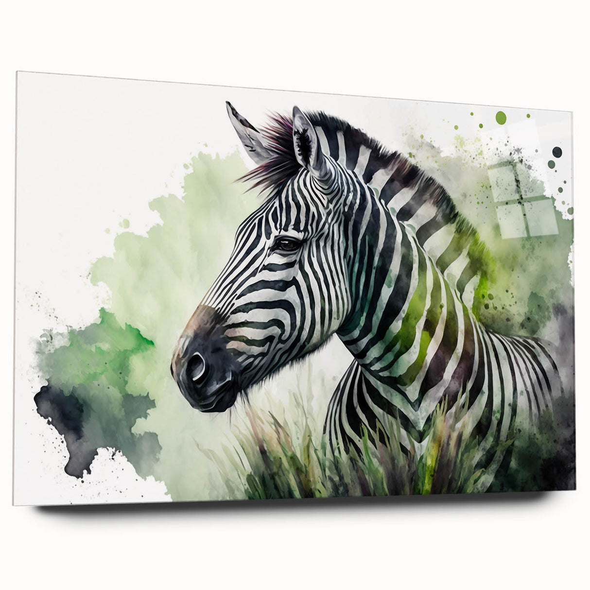 Zebra wall art design displayed in a contemporary acrylic frame, showcasing striking black and white stripes. Ideal for modern decor and wildlife enthusiasts.