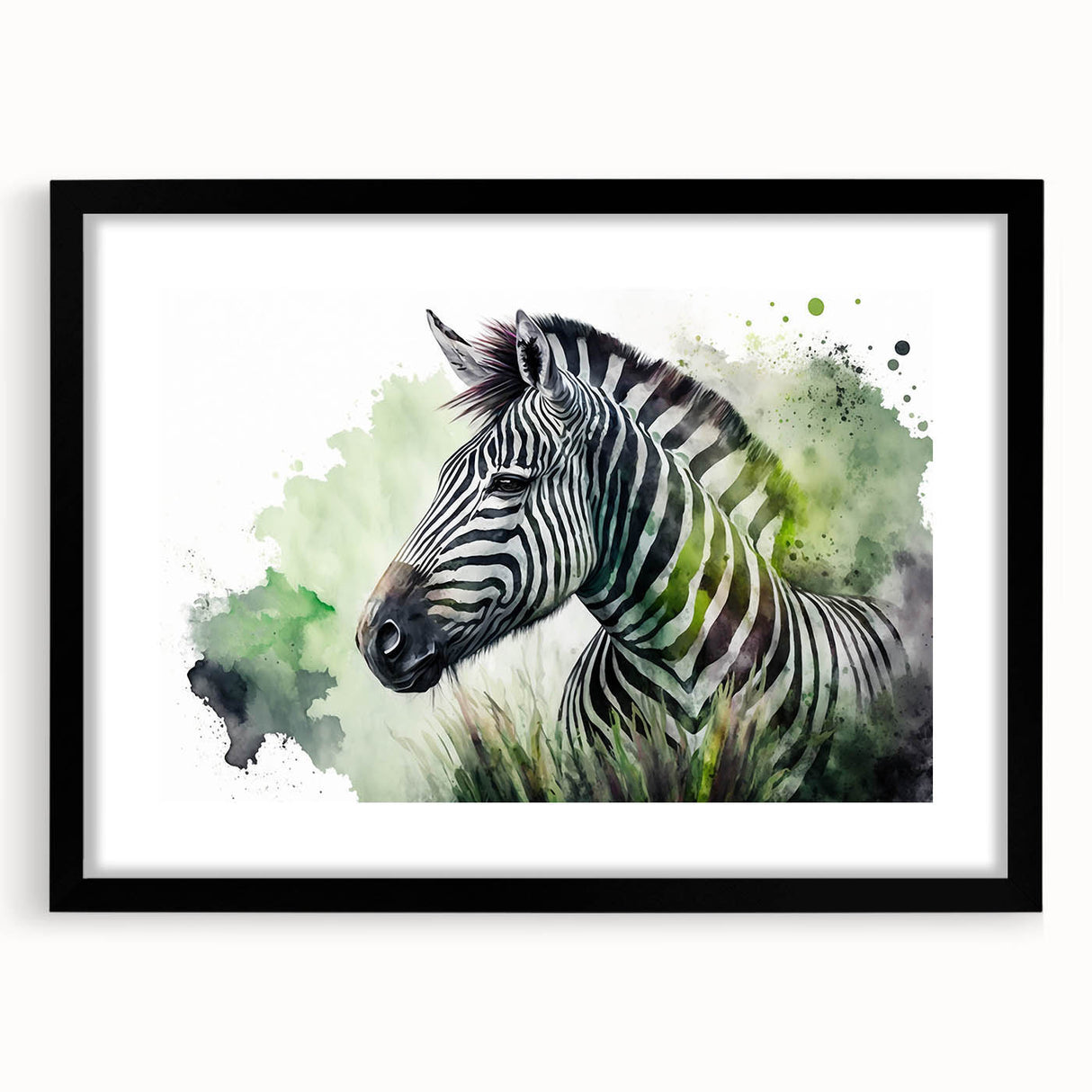Black-framed wall art featuring a striking zebra design, showcasing vibrant colors and intricate details, perfect for adding a touch of wildlife elegance to any room.