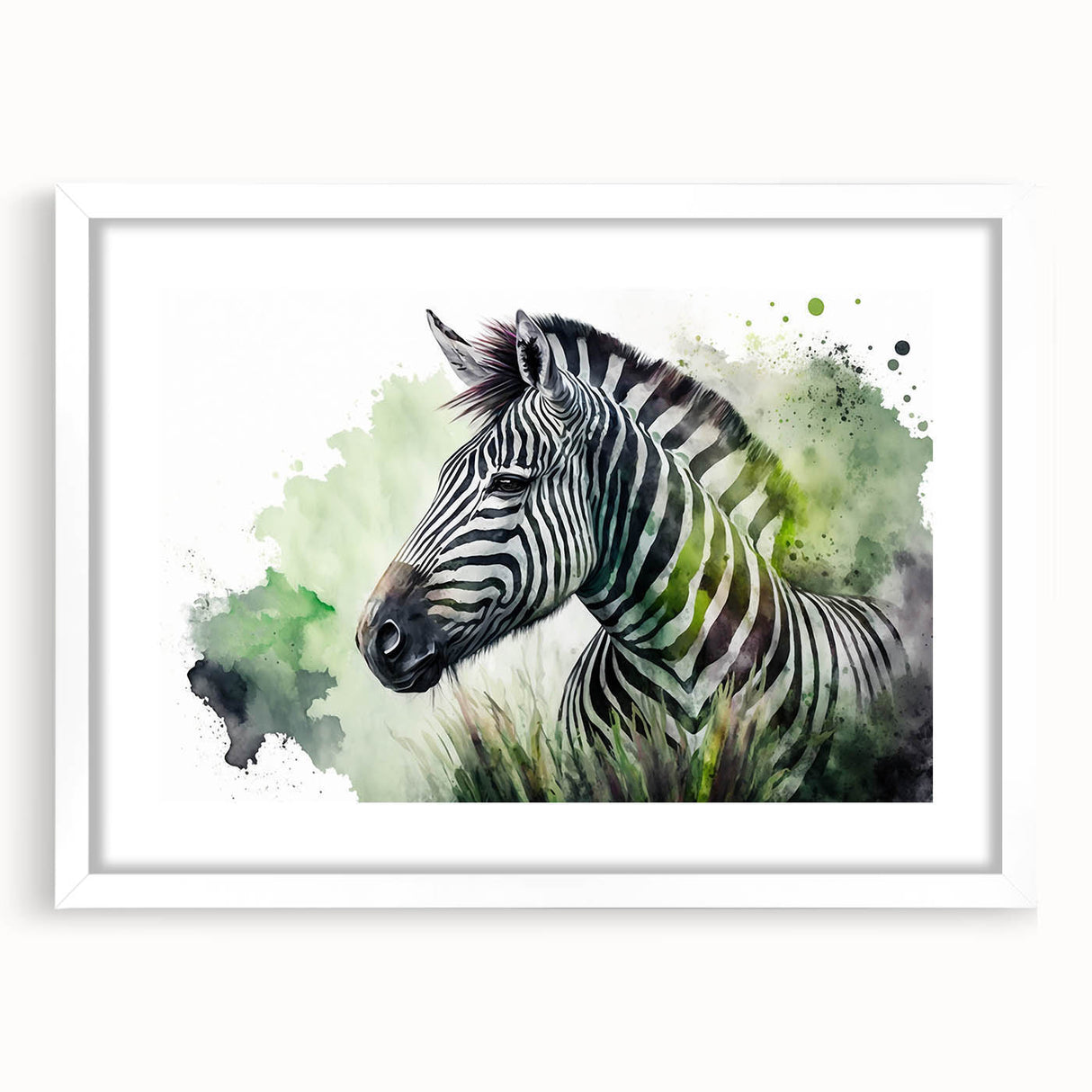 Zebra-themed wall art framed in a sleek white mat, showcasing intricate black and white stripes, perfect for animal lovers and modern decor enthusiasts.