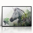 Framed acrylic wall art featuring a striking zebra design, showcasing bold black and white stripes, ideal for modern decor and wildlife enthusiasts.