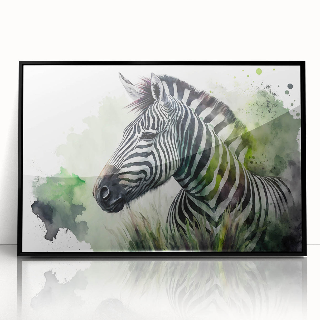 Framed acrylic wall art featuring a striking zebra design, showcasing bold black and white stripes, ideal for modern decor and wildlife enthusiasts.
