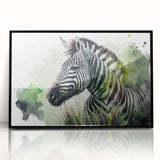 Framed acrylic wall art featuring a striking zebra design, showcasing bold black and white stripes, ideal for modern decor and wildlife enthusiasts.