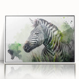 Framed acrylic wall art featuring a striking zebra design, showcasing intricate black and white stripes, perfect for modern decor. Ideal for animal lovers.
