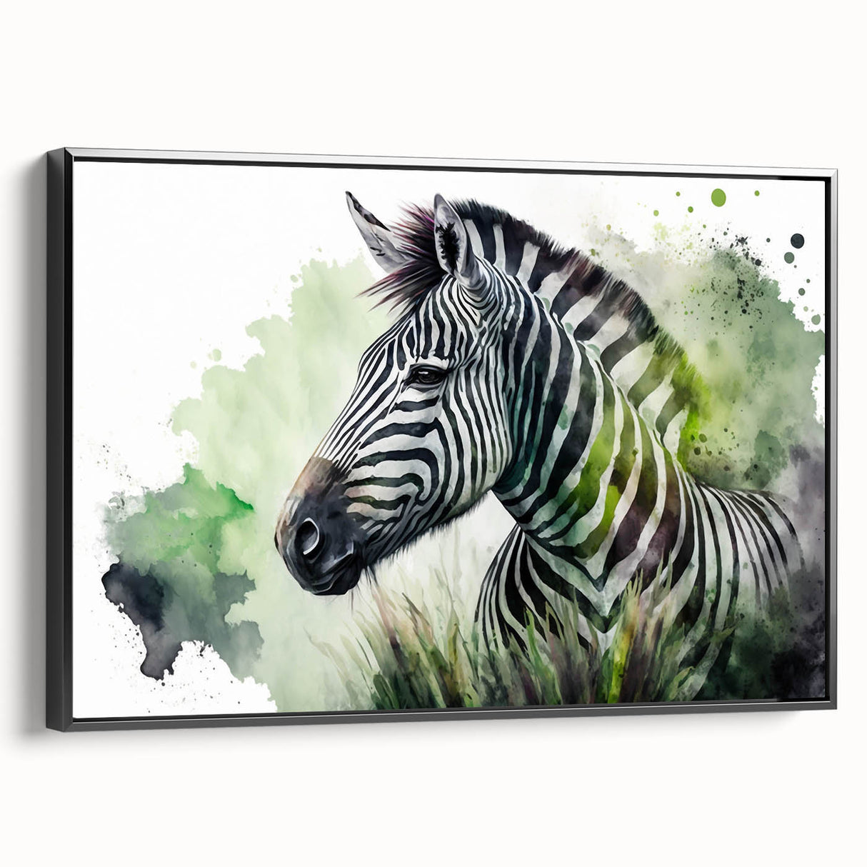 Framed canvas wall art showcasing a striking zebra design with black and white stripes, perfect for adding a touch of wildlife elegance to any room decor.