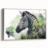 Framed wall art featuring a striking zebra design, showcasing bold black and white stripes on a textured canvas, ideal for animal lovers and modern decor enthusiasts.