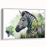 Framed canvas wall art showcasing a striking zebra design in vibrant black and white hues, perfect for adding a wildlife theme to modern decor. Ideal for animal lovers and nature enthusiasts.