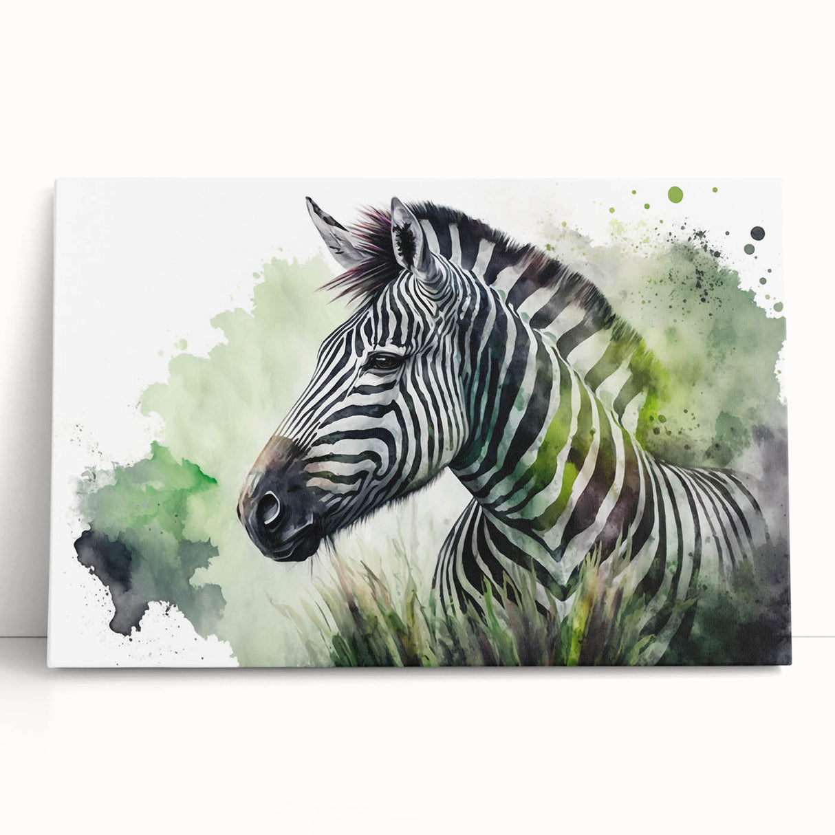 Zebra design stretched canvas wall art from the 'A Wild Life' collection, showcasing vibrant black and white stripes, ideal for modern home decor.