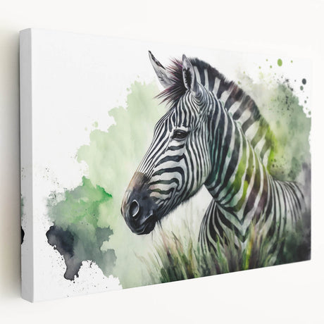 Stretched canvas wall art showcasing a striking zebra design, featuring bold black and white stripes against a textured background, perfect for wildlife enthusiasts.
