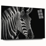 Side view of a stunning zebra design wall art piece made from acrylic glass, showcasing intricate patterns and vibrant colors, ideal for enhancing modern decor.
