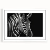 Framed wall art showcasing an artistic zebra design in black and white, complete with a white mat and sleek frame, ideal for modern home decor. Perfect for animal lovers and wildlife enthusiasts, this striking piece adds a touch of elegance to any interior space.