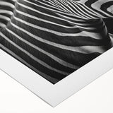 Zebra design rolled canvas wall art showcasing vibrant black and white stripes, perfect for wildlife enthusiasts. Ideal for home decor or gifting.