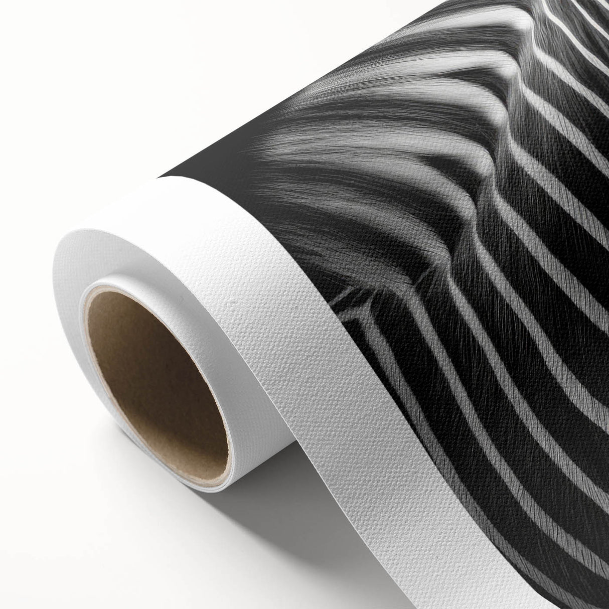 Zebra design wall art on rolled canvas, showcasing bold black and white stripes, ideal for adding a touch of wildlife decor to any room. Perfect for art lovers and collectors.