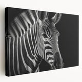 Vibrant stretched canvas wall art showcasing a detailed zebra design in a natural setting, perfect for animal lovers and home decor enthusiasts.