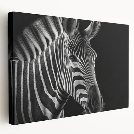Vibrant stretched canvas wall art showcasing a detailed zebra design in a natural setting, perfect for animal lovers and home decor enthusiasts.