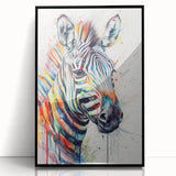 Framed wall art featuring a striking zebra design in a bold black frame, showcasing intricate details of the zebra's pattern against a minimalist background, perfect for animal lovers and modern decor enthusiasts.