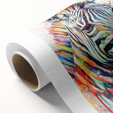 Zebra design canvas wall art showcasing a striking black and white striped pattern, rolled for easy transport and display, perfect for wildlife enthusiasts’ decor.