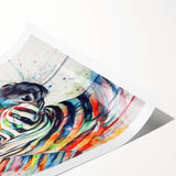 Zebra wall art design showcasing a striking black and white pattern, perfect for adding a touch of wildlife elegance to home decor. Rolled print packaged securely.