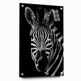 Acrylic wall art featuring a striking zebra design, showcased in a side view, mounted with pins for a contemporary display. Ideal for animal-themed decor.