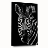 Zebra-themed wall art collection displayed in acrylic glass, showcasing intricate black and white zebra patterns, perfect for adding a touch of wildlife elegance to modern decor.