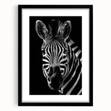 Black-framed wall art collection showcasing a striking zebra design, perfect for animal lovers and modern decor enthusiasts, set against a sleek mat background.