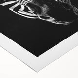 Zebra design wall art on rolled canvas showcasing vibrant black and white stripes, perfect for adding a touch of wildlife decor to your space.