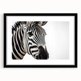 Black-framed wall art collection featuring a striking zebra design, showcasing intricate details and vibrant patterns, perfect for animal-themed decor.