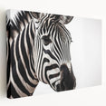 Stretched canvas wall art showcasing a vibrant zebra design in a wild safari setting, perfect for animal lovers and modern decor enthusiasts.
