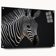 Side view of a sleek acrylic wall art piece showcasing a vibrant zebra design, featuring a modern aesthetic with pins for easy display, perfect for wildlife enthusiasts.