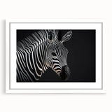 Zebra-themed wall art collection framed in white with a mat, showcasing a striking design that brings wildlife elegance to any room decor. Perfect for animal lovers and modern interiors.