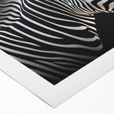 Zebra-themed wall art canvas print showcasing a minimalist design in black and white, perfect for animal lovers and modern decor enthusiasts. The artwork adds a unique touch to home interiors, highlighting the beauty of wildlife.