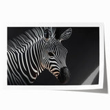 Zebra-themed wall art print showcasing striking black and white stripes, perfect for adding a touch of wildlife decor to any space. Rolled for easy framing.