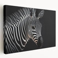 Zebra-themed wall art on stretched canvas, showcasing detailed black and white stripes in a vibrant jungle setting, perfect for animal lovers and home decor.