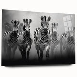 Elegant acrylic wall art design showcasing a striking zebra pattern in black and white, displayed from a side view, perfect for animal lovers and contemporary decor.