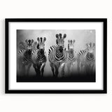 Zebra-themed wall art design framed in black, showcasing a striking monochrome pattern ideal for modern decor. Perfect for animal lovers and stylish interiors.
