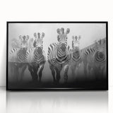 Framed acrylic wall art showcasing a striking black and white zebra design, perfect for modern home decor, emphasizing wildlife aesthetics and artistic elegance.