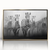 Framed acrylic wall art featuring a striking zebra design, highlighted by a gold frame, perfect for adding a modern touch to any living space or office decor.