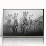 Framed wall art featuring a striking zebra design in silver acrylic, showcasing intricate black and white stripes, perfect for animal lovers and modern decor enthusiasts.