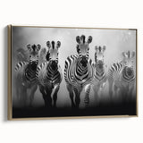 Framed wall art featuring a striking zebra design in gold tones, showcasing a unique side view that highlights its artistic details and vibrant colors, perfect for wildlife enthusiasts.